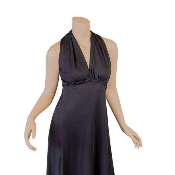 Vintage 1970s Black Halter Maxi Dress with Lace Back * Medium - Picture 5 of 14
